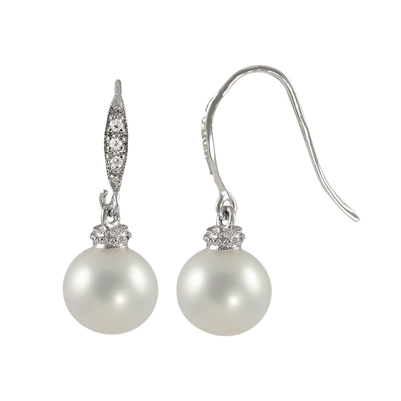 Sterling Silver Freshwater Cultured Pearl and Diamond Accent Drop Earrings,