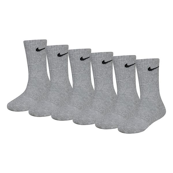 Nike 6 Pairs Young Athletes Crew Cushioned Socks; Grey Shoe Size 10C-3Y/Sock Size 5-7