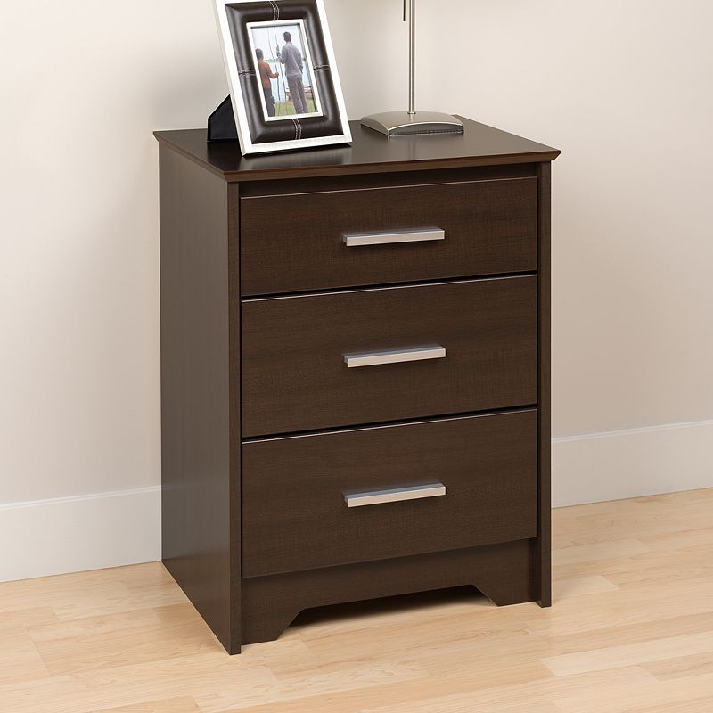 92092071 Prepac 3-Drawer Nightstand, Brown, Furniture sku 92092071
