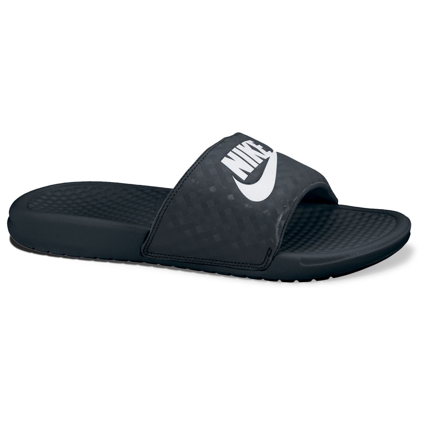black and gold nike flip flops