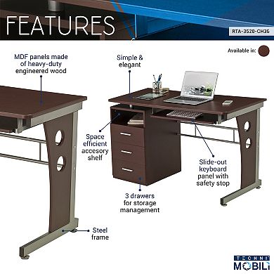 Techni Mobili 3 Drawer Computer Desk