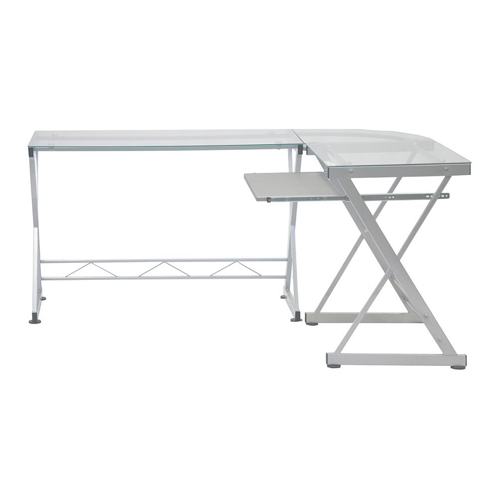 Techni Mobili Glass Top L Shaped Computer Desk