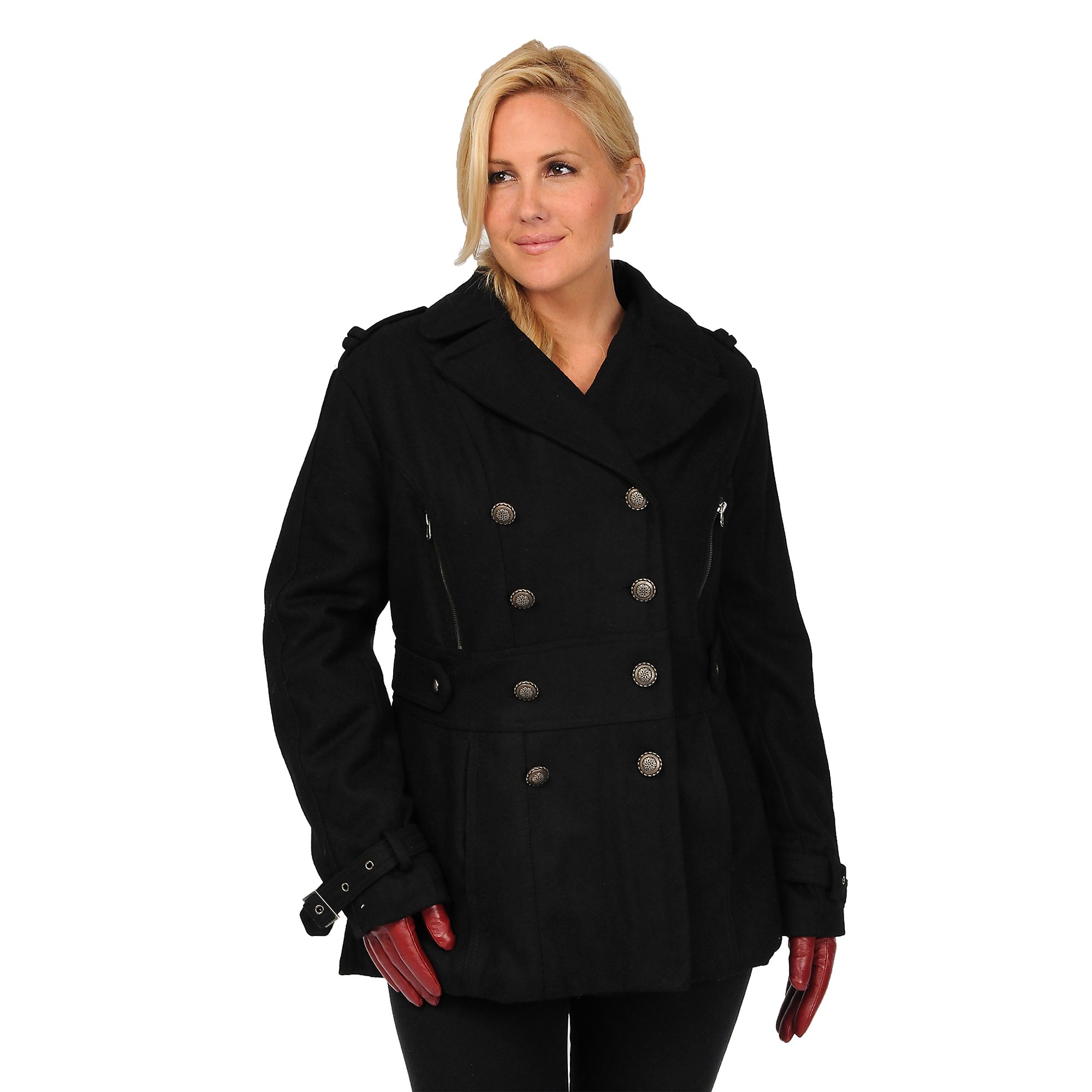 Plus Size Excelled Military Wool Blend Peacoat, Womens, Size: 2XL, Black