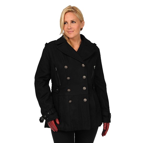 Excelled Military Wool Blend Peacoat, Womens Plus Size Wool Trench Coat