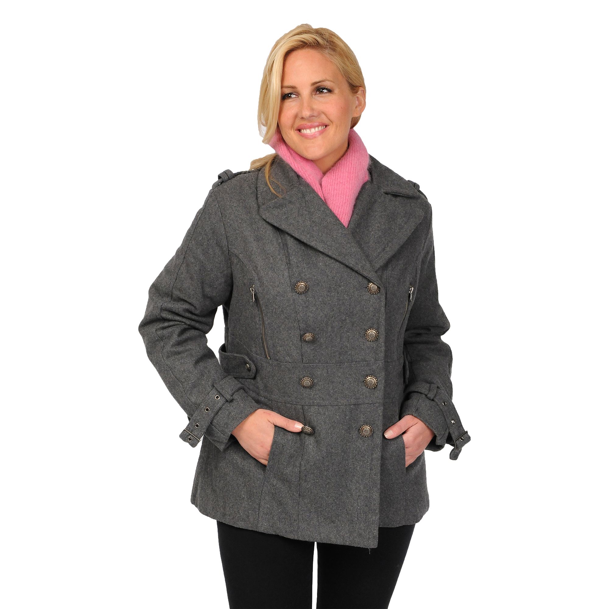 Plus Size Excelled Military Wool Blend Peacoat, Womens, Size: 2XL, Grey