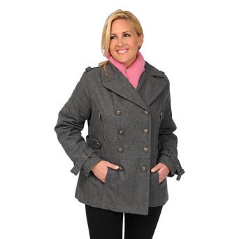 Plus Size Excelled Military Wool Blend Peacoat
