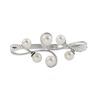 PearLustre by Imperial Sterling Silver Freshwater Cultured Pearl Bead Bangle Bracelet