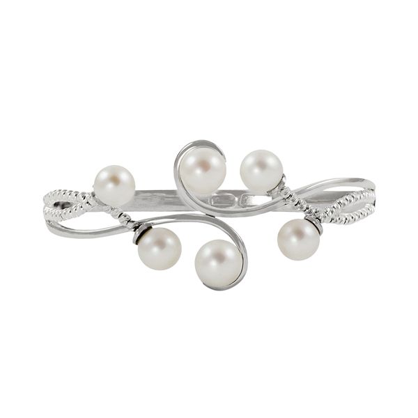 Sterling Silver Freshwater Cultured Pearl Bead Bangle Bracelet