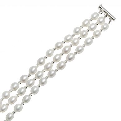 Sterling Silver Freshwater Cultured Pearl Bead Multistrand Bracelet