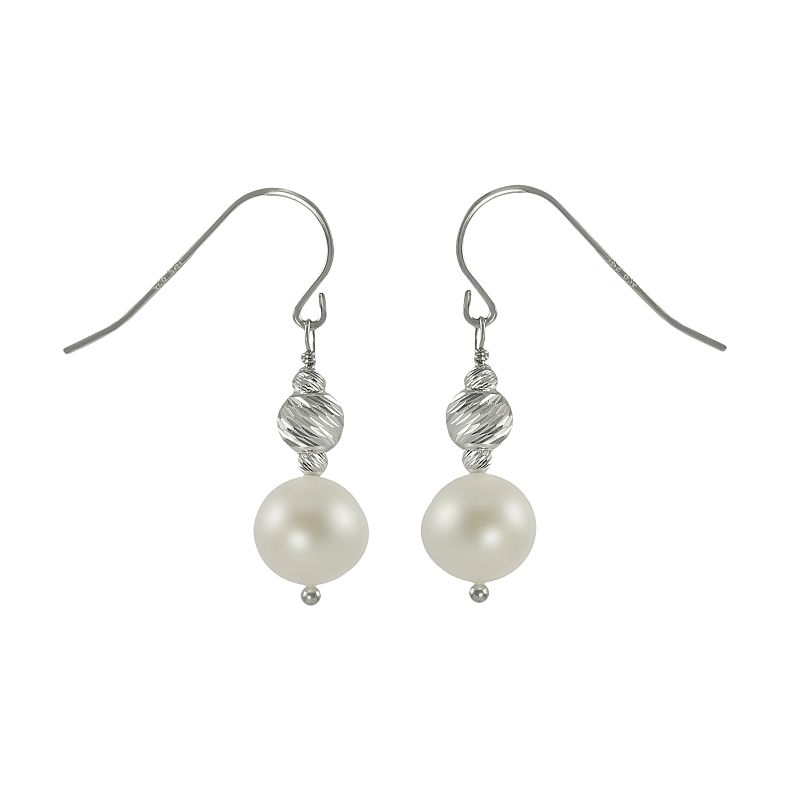 Sterling Silver Freshwater Cultured Pearl Bead Drop Earrings, Womens, Whit