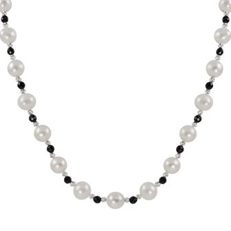 PearLustre by Imperial Sterling Silver Freshwater Cultured Pearl and Onyx Bead Necklace