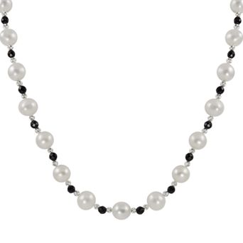PearLustre by Imperial Sterling Silver Freshwater Cultured Pearl and Onyx Bead Necklace