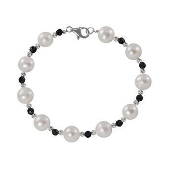 PearLustre by Imperial Sterling Silver Freshwater Cultured Pearl and Onyx Bead Bracelet
