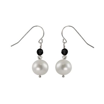 PearLustre by Imperial Sterling Silver Freshwater Cultured Pearl & Onyx Bead Drop Earrings