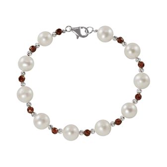 Sterling Silver Freshwater Cultured Pearl and Garnet Bead Bracelet