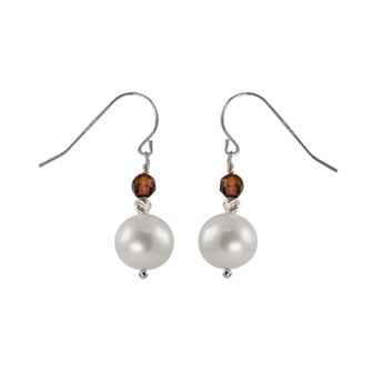 Sterling Silver Freshwater Cultured Pearl and Garnet Bead Drop Earrings