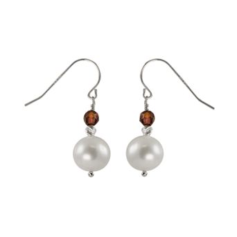 PearLustre by Imperial Sterling Silver Freshwater Cultured Pearl and Garnet Bead Drop Earrings