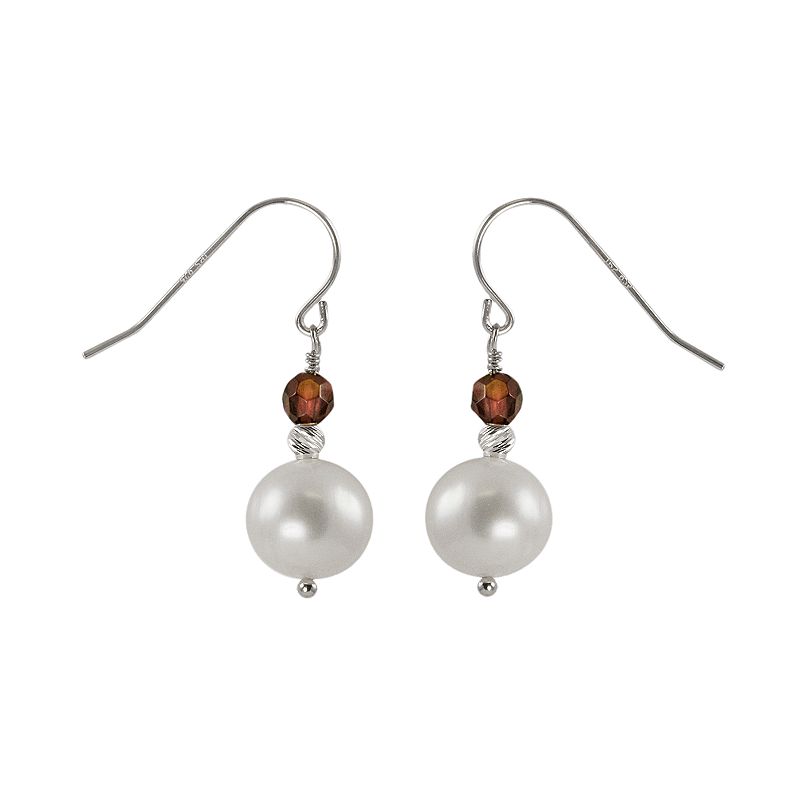 Sterling Silver Freshwater Cultured Pearl and Garnet Bead Drop Earrings, Wo