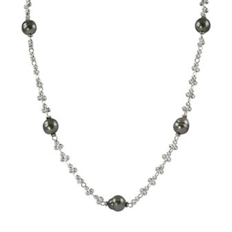 PearLustre by Imperial Sterling Silver Tahitian Cultured Pearl Bead Station Necklace
