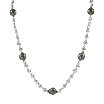 PearLustre by Imperial Sterling Silver Tahitian Cultured Pearl Bead Station Necklace
