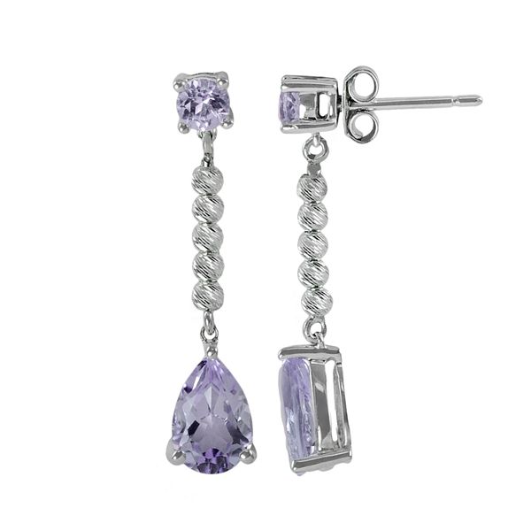 Sterling Silver Amethyst Bead Linear Drop Earrings Sterling Silver Amethyst Bead Linear Drop Earrings