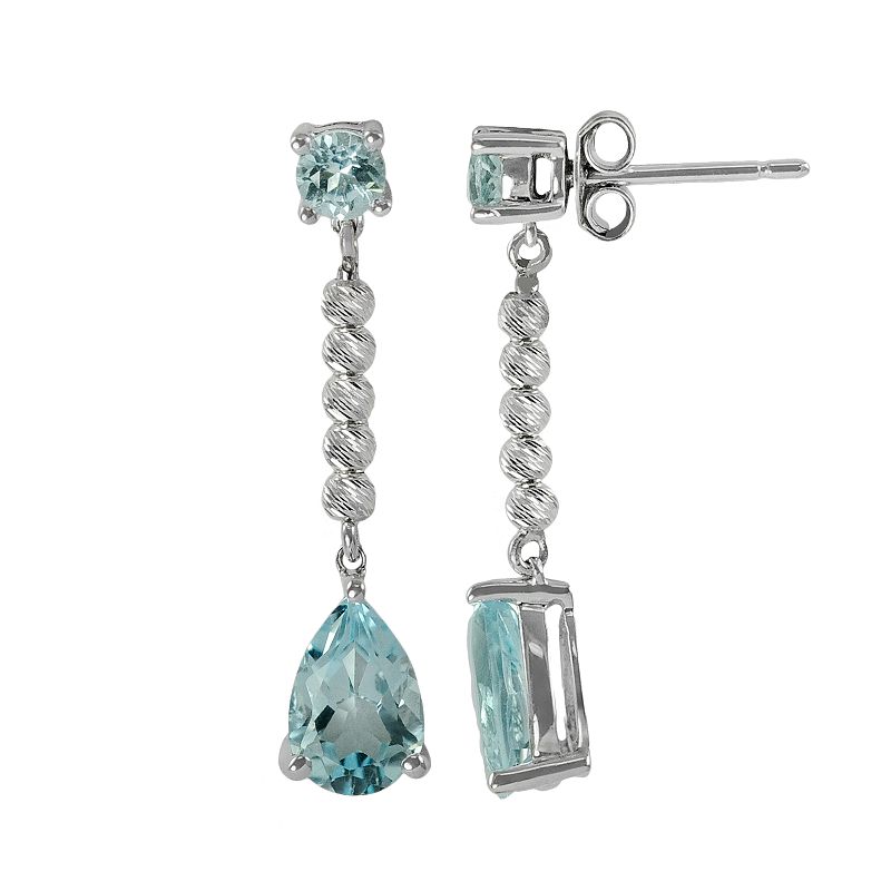 Sterling Silver Blue Topaz Bead Linear Drop Earrings, Womens
