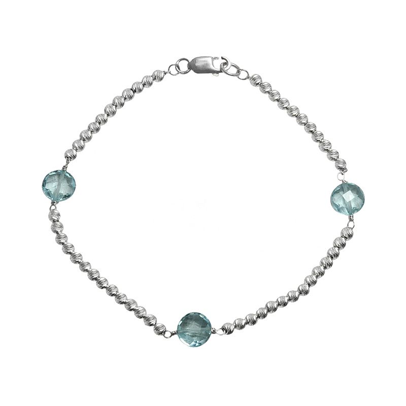 Sterling Silver Blue Topaz Bead Bracelet, Womens