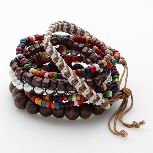 Mudd® Wood Bead & Woven Cord Stretch Bracelet Set
