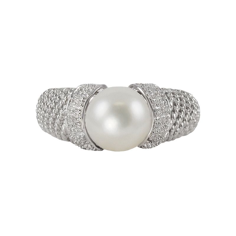 Sterling Silver Freshwater Cultured Pearl Textured Ring, Womens, Size: 8, 