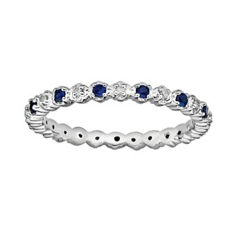 Stacks & Stones Sterling Silver Lab-Created Sapphire & Diamond Accent Stack Ring