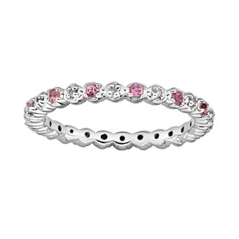 Stacks & Stones Sterling Silver Pink Tourmaline & Diamond Accent Stack Ring