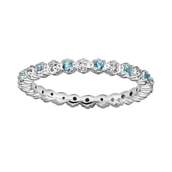 Stacks & Stones Sterling Silver Blue Topaz & Diamond Accent Stack Ring