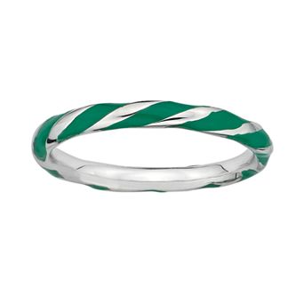 Stacks & Stones Sterling Silver Green Enamel Twist Stack Ring