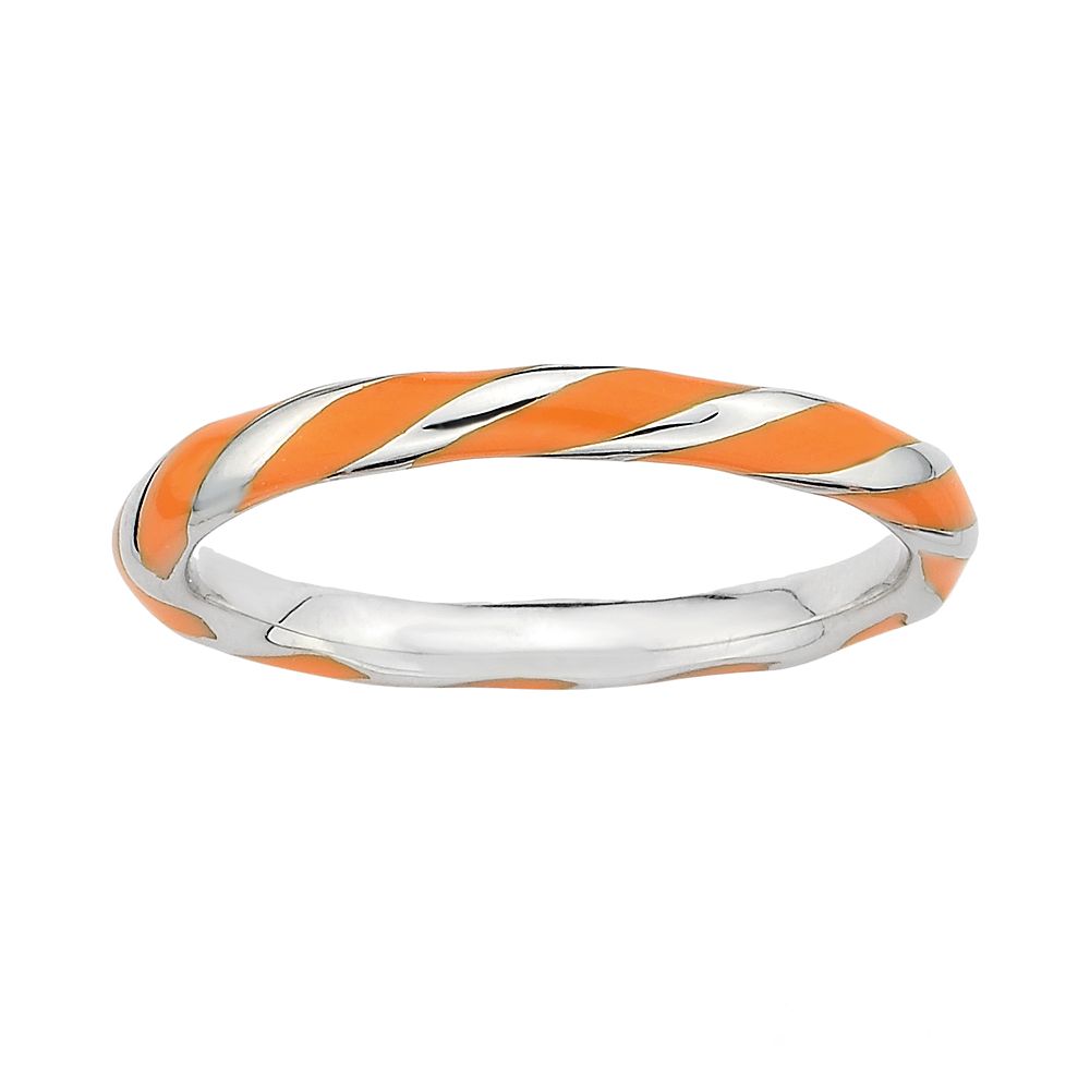 Stacks & Stones Sterling Silver Orange Enamel Twist Stack Ring