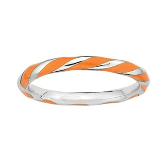Stacks & Stones Sterling Silver Orange Enamel Twist Stack Ring