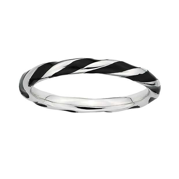 Stacks & Stones Sterling Silver Black Enamel Twist Stack Ring