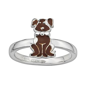 Stacks & Stones Sterling Silver Brown Enamel Dog Stack Ring