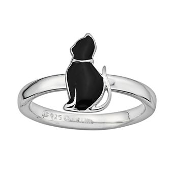 Stacks & Stones Sterling Silver Black Enamel Cat Stack Ring
