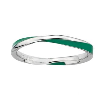 Stacks & Stones Sterling Silver Green Enamel Twist Stack Ring