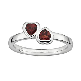 Stacks & Stones Sterling Silver Garnet Heart Stack Ring