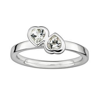 Stacks & Stones Sterling Silver White Topaz Heart Stack Ring