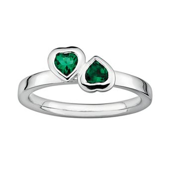 Stacks & Stones Sterling Silver Lab-Created Emerald Heart Stack Ring