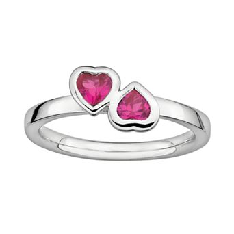 Stacks & Stones Sterling Silver Lab-Created Ruby Heart Stack Ring