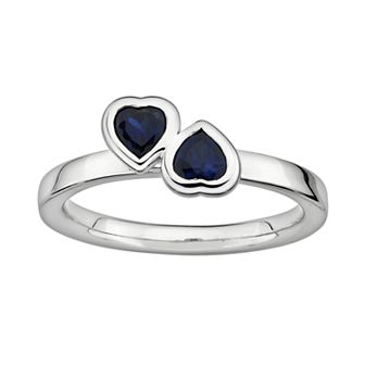 Stacks & Stones Sterling Silver Lab-Created Sapphire Heart Stack Ring