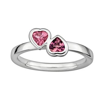 Stacks & Stones Sterling Silver Pink Tourmaline Heart Stack Ring
