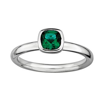 Stacks & Stones Sterling Silver Lab-Created Emerald Stack Ring