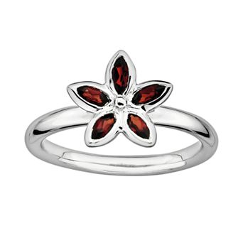 Stacks & Stones Sterling Silver Garnet Flower Stack Ring