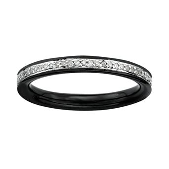 Stacks & Stones Ruthenium-Plated Sterling Silver 1/5 ct T.W. Diamond Stack Ring