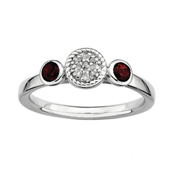 Stacks & Stones Sterling Sterling Silver Garnet & Diamond Accent Stack Ring