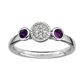 Stacks & Stones Sterling Sterling Silver Amethyst & Diamond Accent Stack Ring